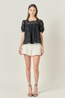 ENGLISH FACTORY - Square Neck Embroidered Top - TOPS available at Objectrare