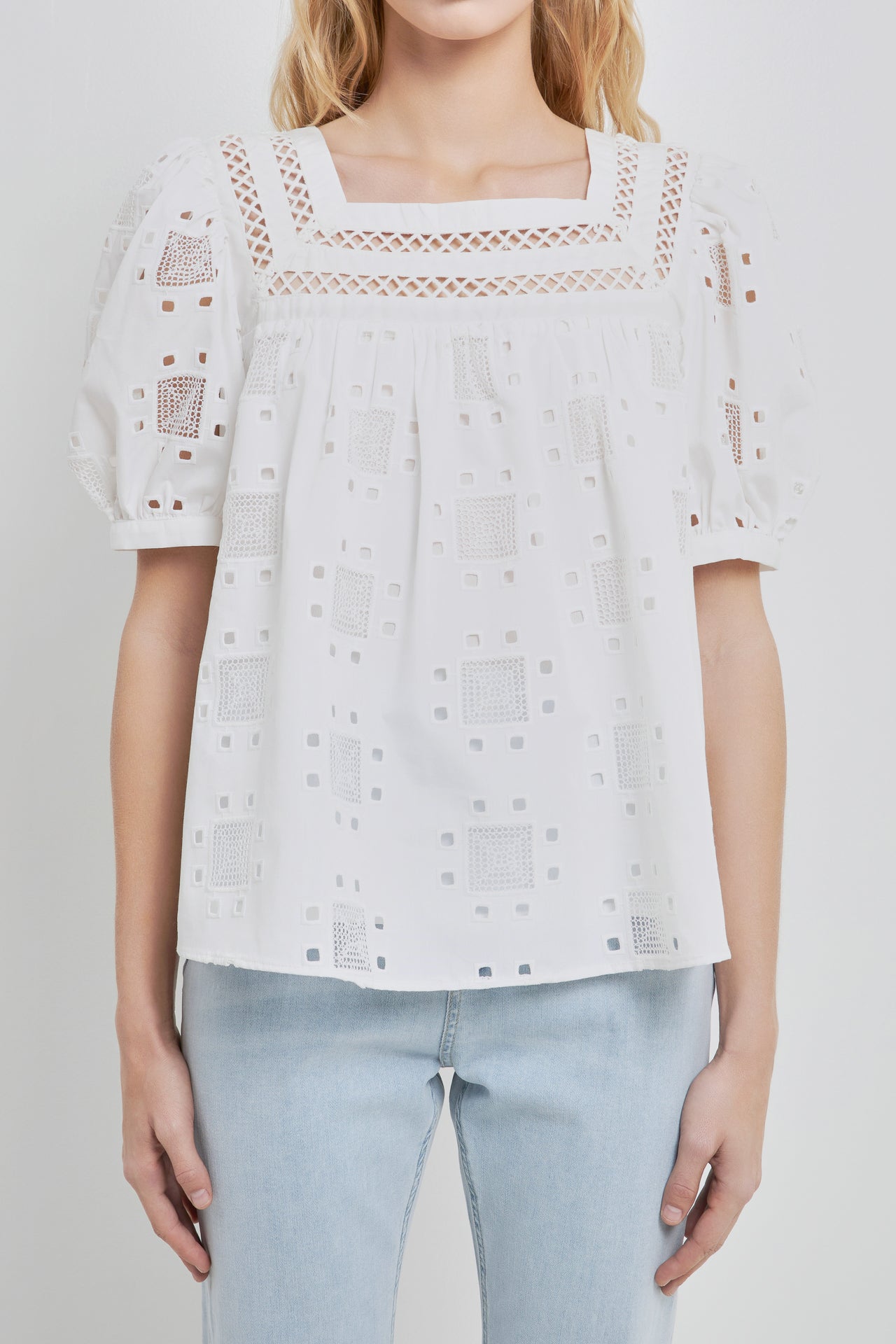 ENGLISH FACTORY - Square Neck Embroidered Top - TOPS available at Objectrare