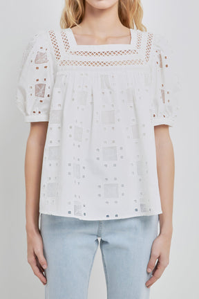 ENGLISH FACTORY - Square Neck Embroidered Top - TOPS available at Objectrare