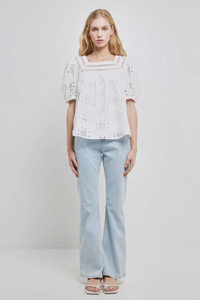ENGLISH FACTORY - Square Neck Embroidered Top - TOPS available at Objectrare