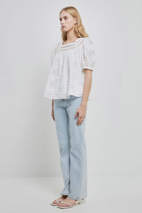 ENGLISH FACTORY - Square Neck Embroidered Top - TOPS available at Objectrare
