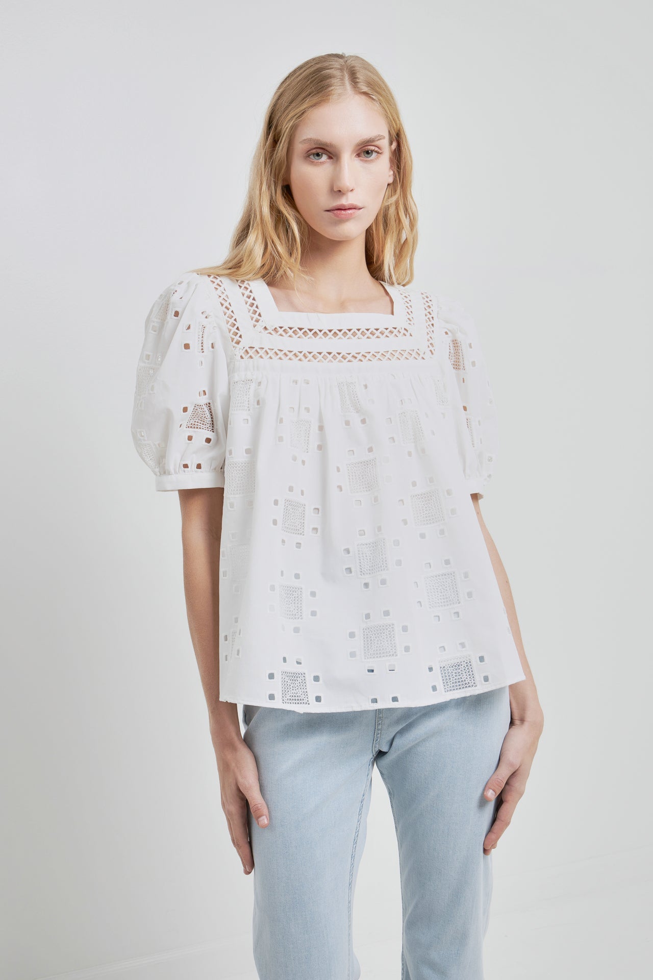 ENGLISH FACTORY - Square Neck Embroidered Top - TOPS available at Objectrare