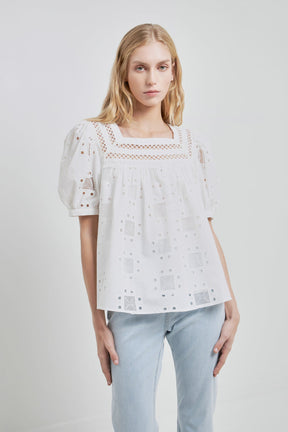 ENGLISH FACTORY - Square Neck Embroidered Top - TOPS available at Objectrare