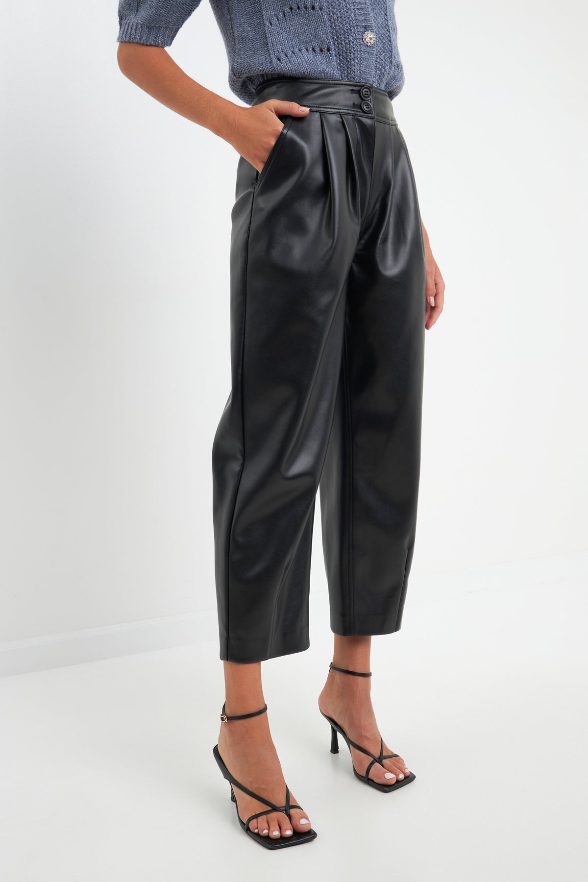 ENGLISH FACTORY - Faux Leather Pleated Trouser Pants - PANTS available at Objectrare
