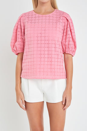 ENGLISH FACTORY - English Factory - Eyelet Puff Sleeve Top - TOPS available at Objectrare