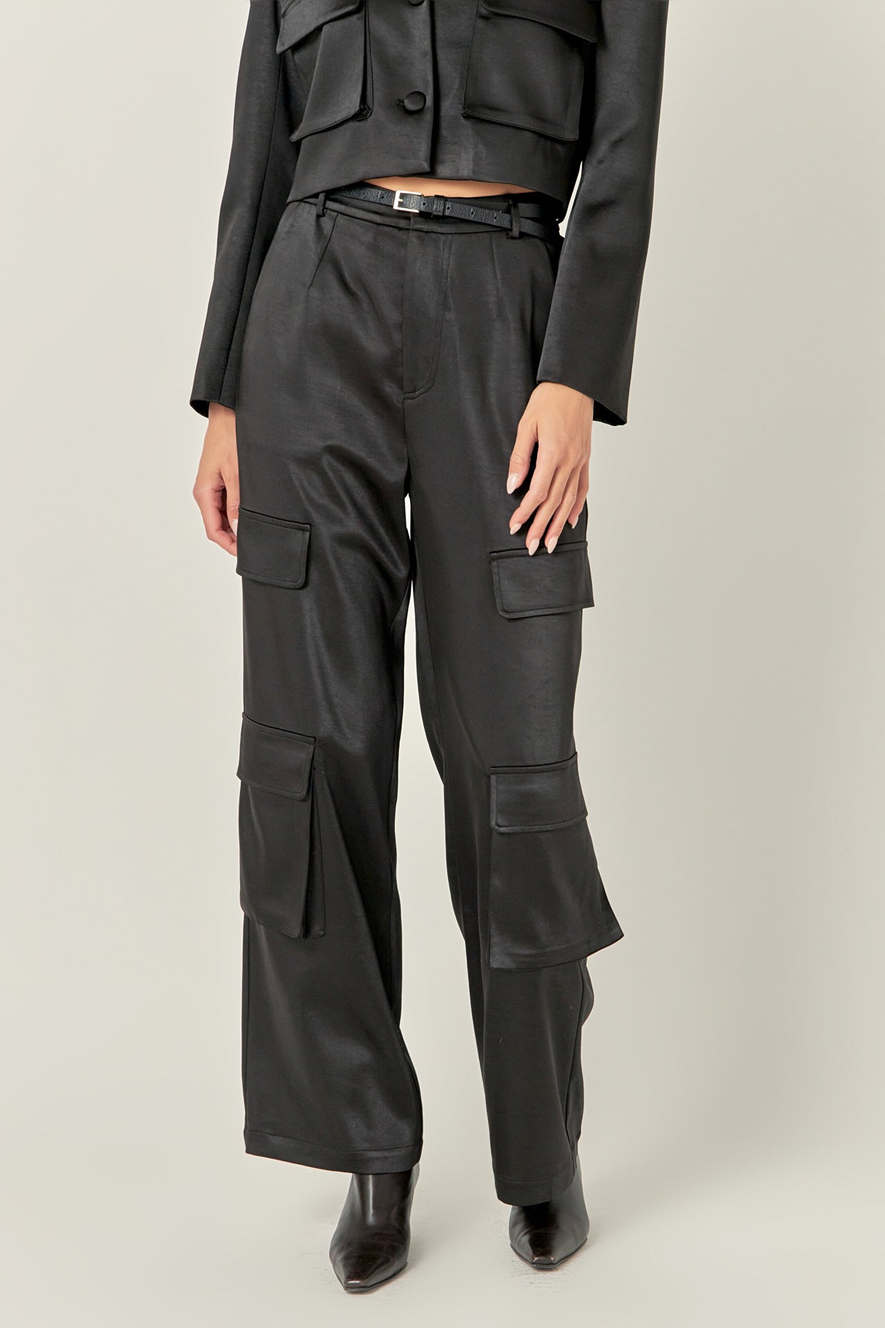 ENGLISH FACTORY - Satin Wide Leg Cargo Pants - PANTS available at Objectrare