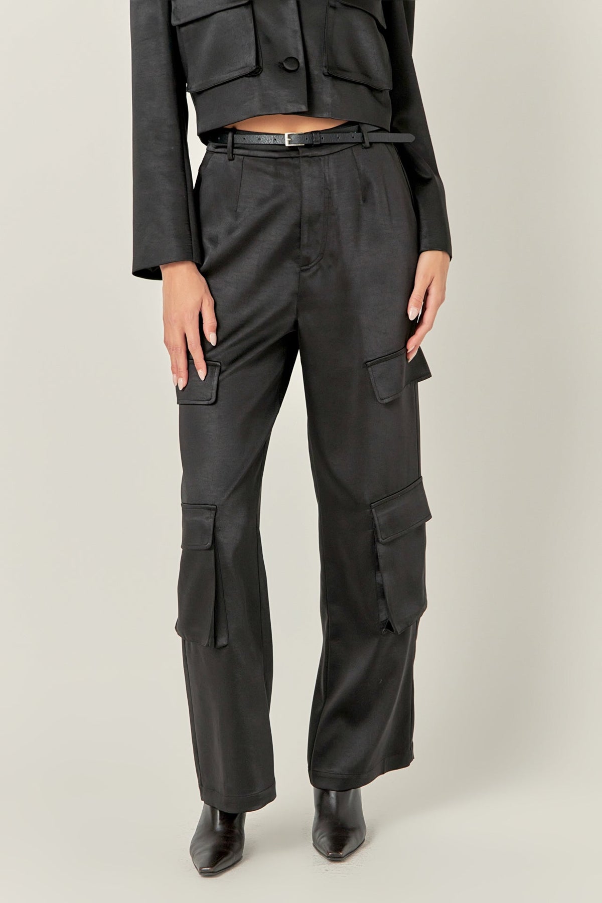 ENGLISH FACTORY - English Factory - Satin Wide Leg Cargo Pants - PANTS available at Objectrare