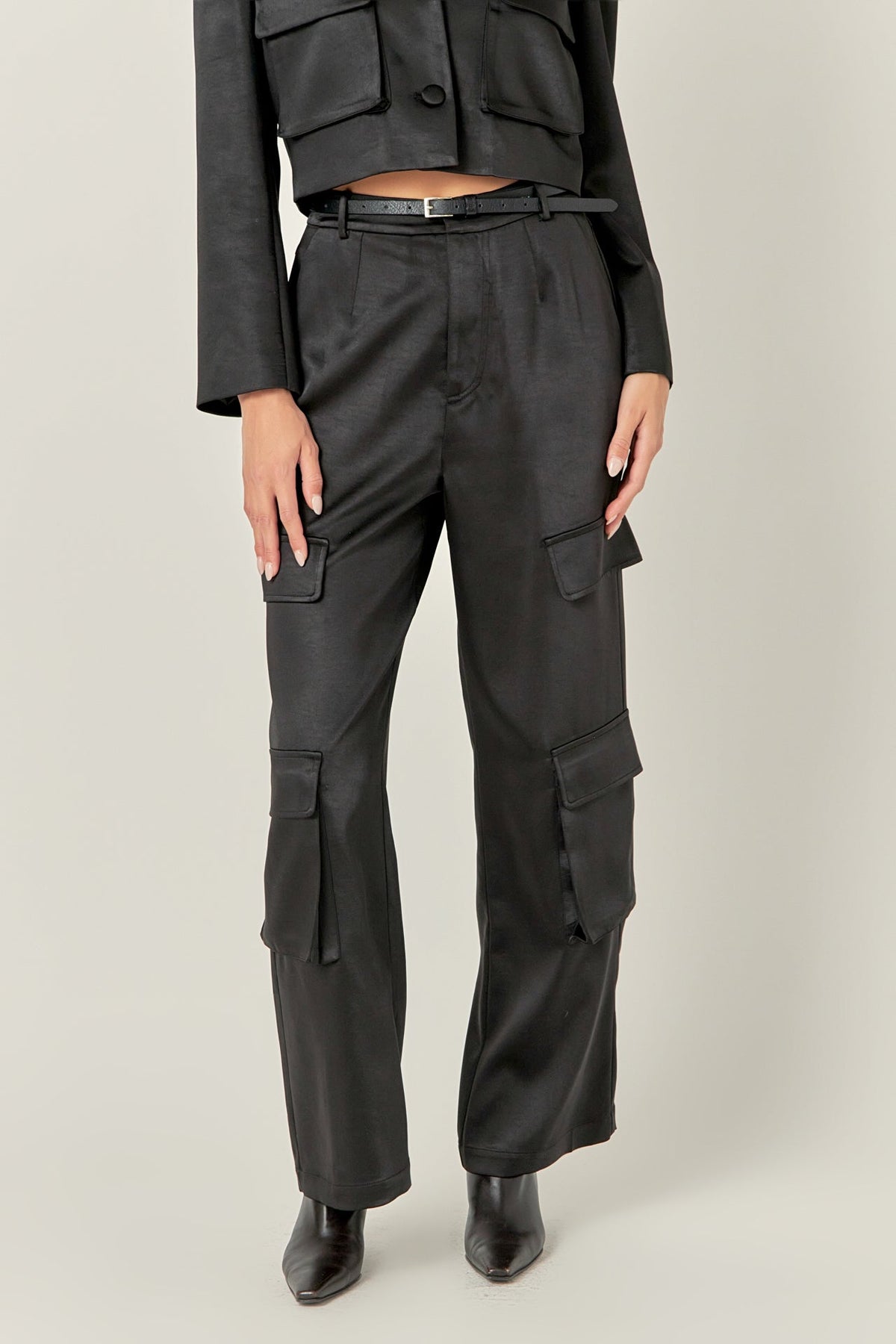 ENGLISH FACTORY - Satin Wide Leg Cargo Pants - PANTS available at Objectrare