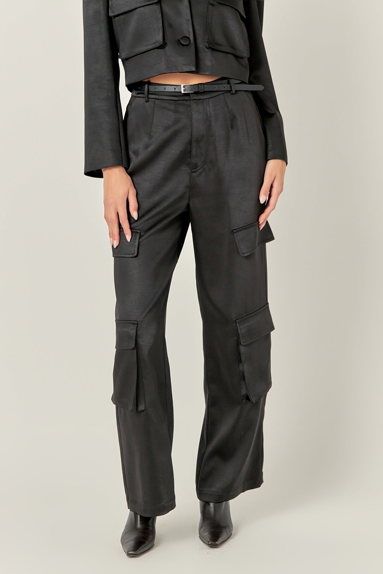 ENGLISH FACTORY - Satin Wide Leg Cargo Pants - PANTS available at Objectrare