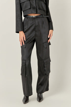 ENGLISH FACTORY - Satin Wide Leg Cargo Pants - PANTS available at Objectrare
