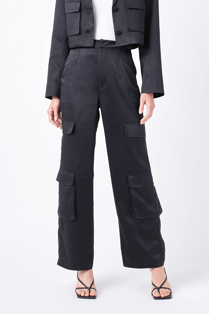 ENGLISH FACTORY - Satin Wide Leg Cargo Pants - PANTS available at Objectrare