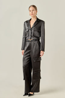 ENGLISH FACTORY - Satin Wide Leg Cargo Pants - PANTS available at Objectrare