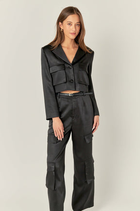 ENGLISH FACTORY - English Factory - Satin Wide Leg Cargo Pants - PANTS available at Objectrare