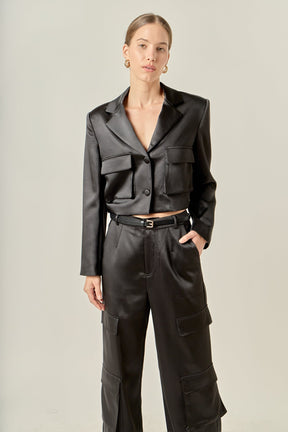 ENGLISH FACTORY - Cropped Satin Blazer - BLAZERS available at Objectrare