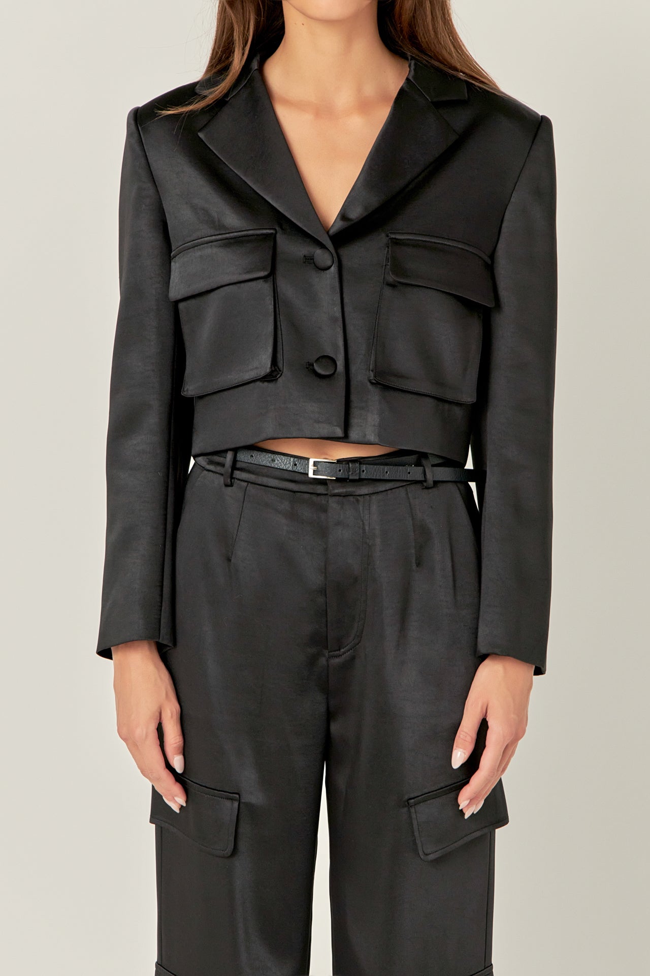 ENGLISH FACTORY - Cropped Satin Blazer - BLAZERS available at Objectrare