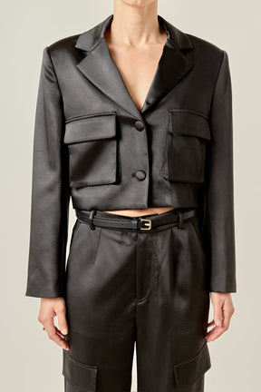 ENGLISH FACTORY - Cropped Satin Blazer - BLAZERS available at Objectrare