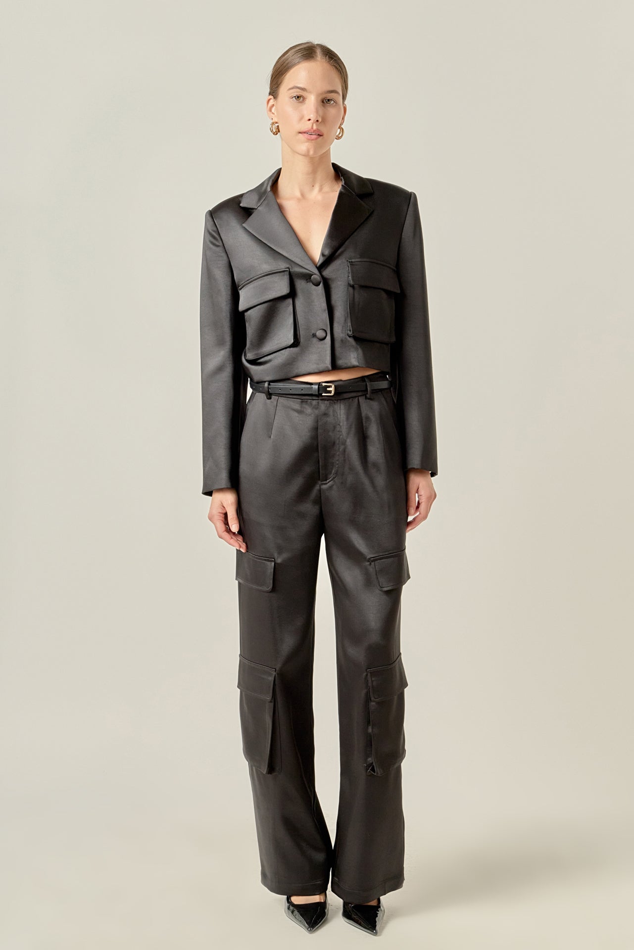 ENGLISH FACTORY - Cropped Satin Blazer - BLAZERS available at Objectrare