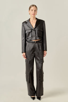 ENGLISH FACTORY - Cropped Satin Blazer - BLAZERS available at Objectrare