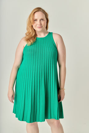 Plus Size Pleated A-line Knit Mini Dress