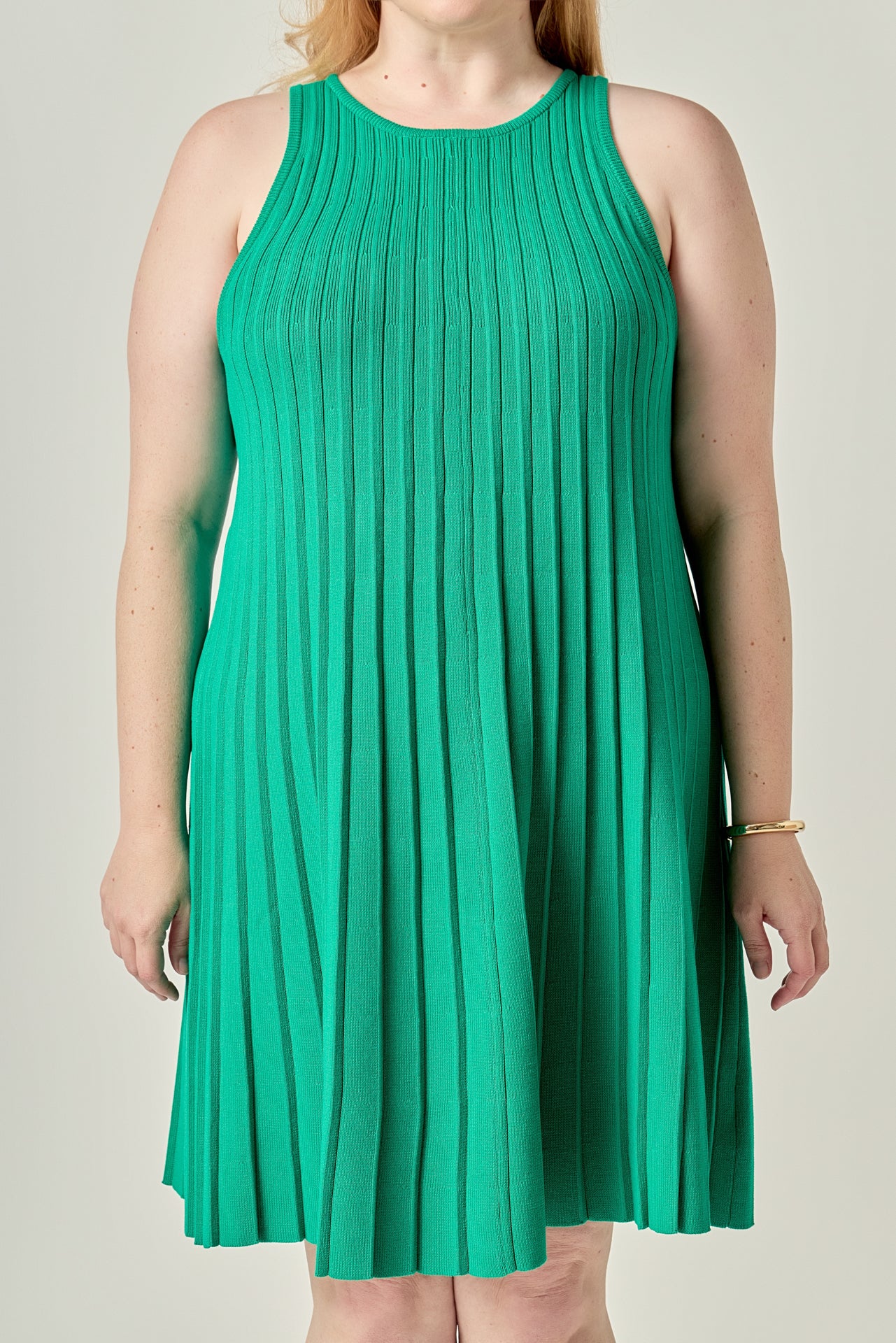 Plus Size Pleated A-line Knit Mini Dress