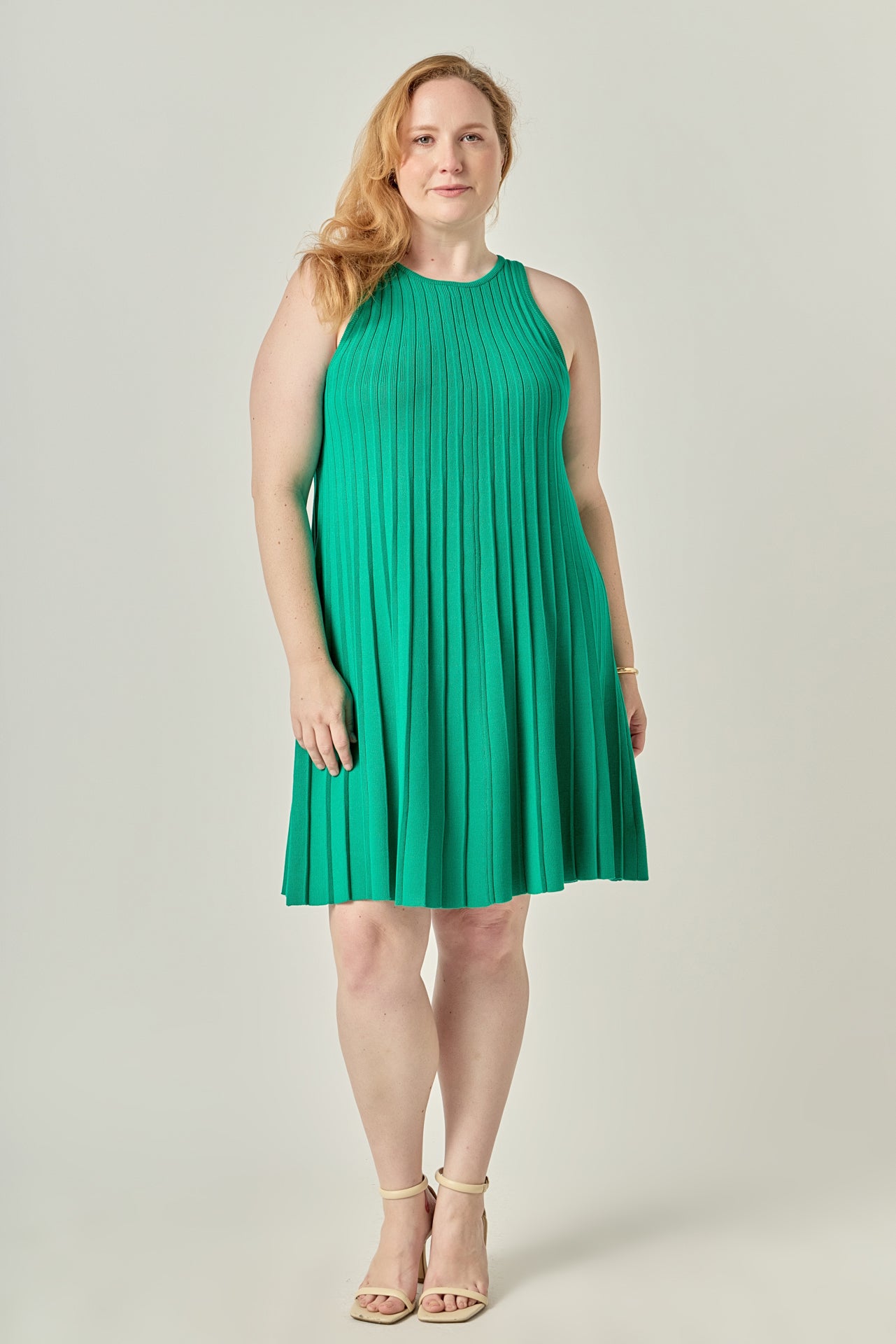 Plus Size Pleated A-line Knit Mini Dress