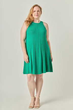Plus Size Pleated A-line Knit Mini Dress