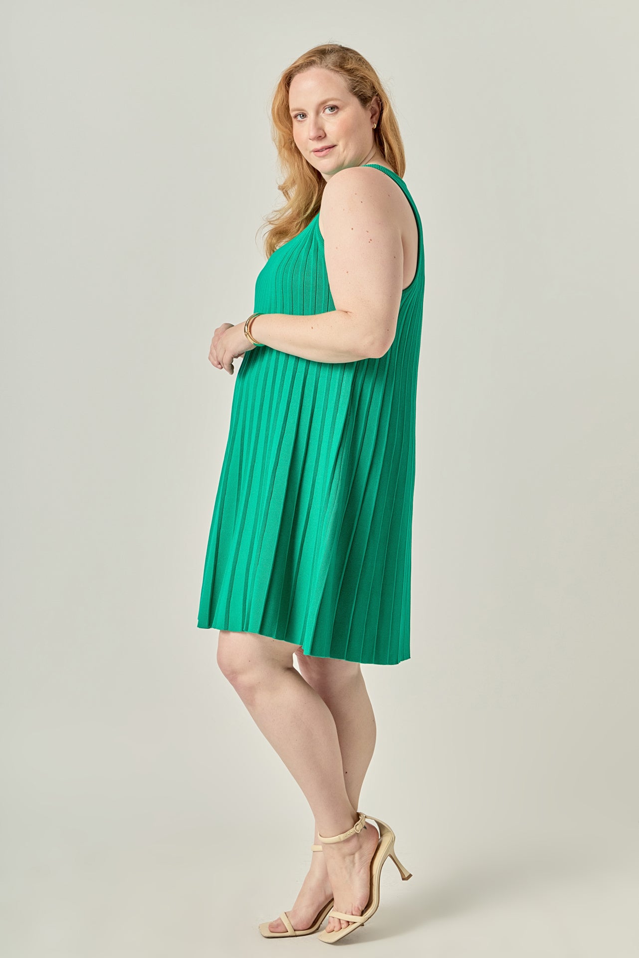 Plus Size Pleated A-line Knit Mini Dress