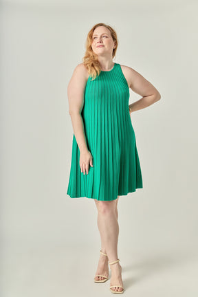 Plus Size Pleated A-line Knit Mini Dress