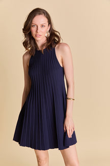 ENGLISH FACTORY - Pleated A-line Knit Mini Dress in Red - DRESSES available at Objectrare