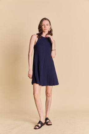 ENGLISH FACTORY - Pleated A-line Knit Mini Dress in Red - DRESSES available at Objectrare