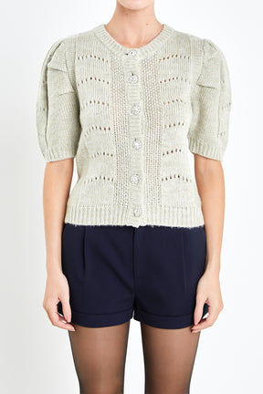 ENGLISH FACTORY - Short Puff Sleeve Knit Cardigan - SWEATERS & KNITS available at Objectrare