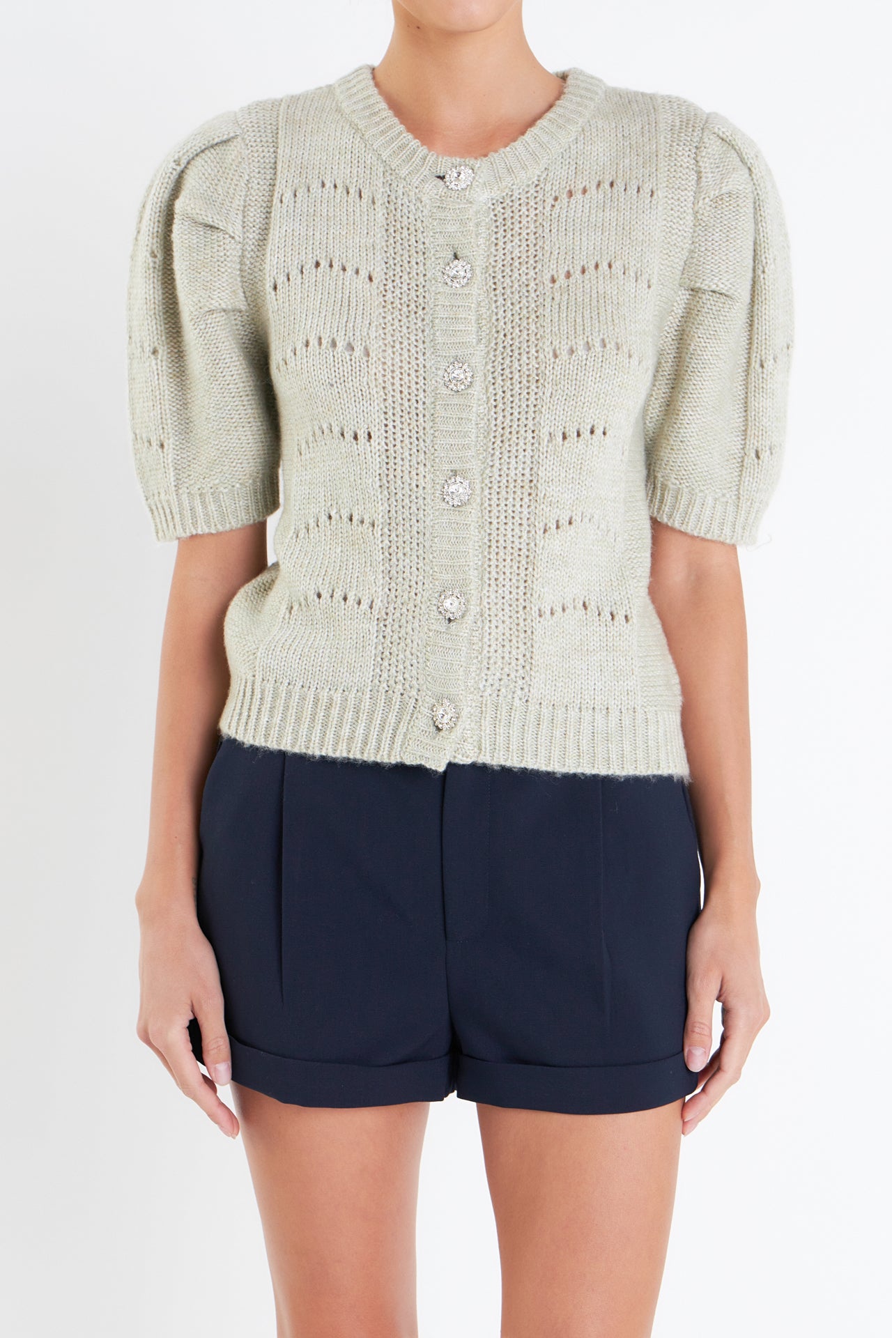 ENGLISH FACTORY - Short Puff Sleeve Knit Cardigan - SWEATERS & KNITS available at Objectrare