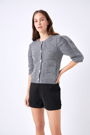 ENGLISH FACTORY - English Factory - Short Puff Sleeve Knit Cardigan - SWEATERS & KNITS available at Objectrare