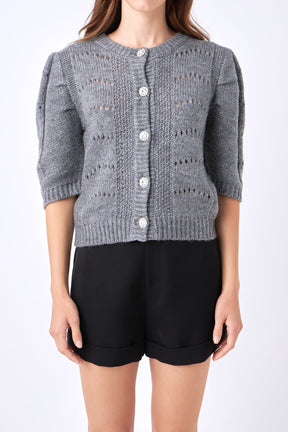 ENGLISH FACTORY - English Factory - Short Puff Sleeve Knit Cardigan - SWEATERS & KNITS available at Objectrare