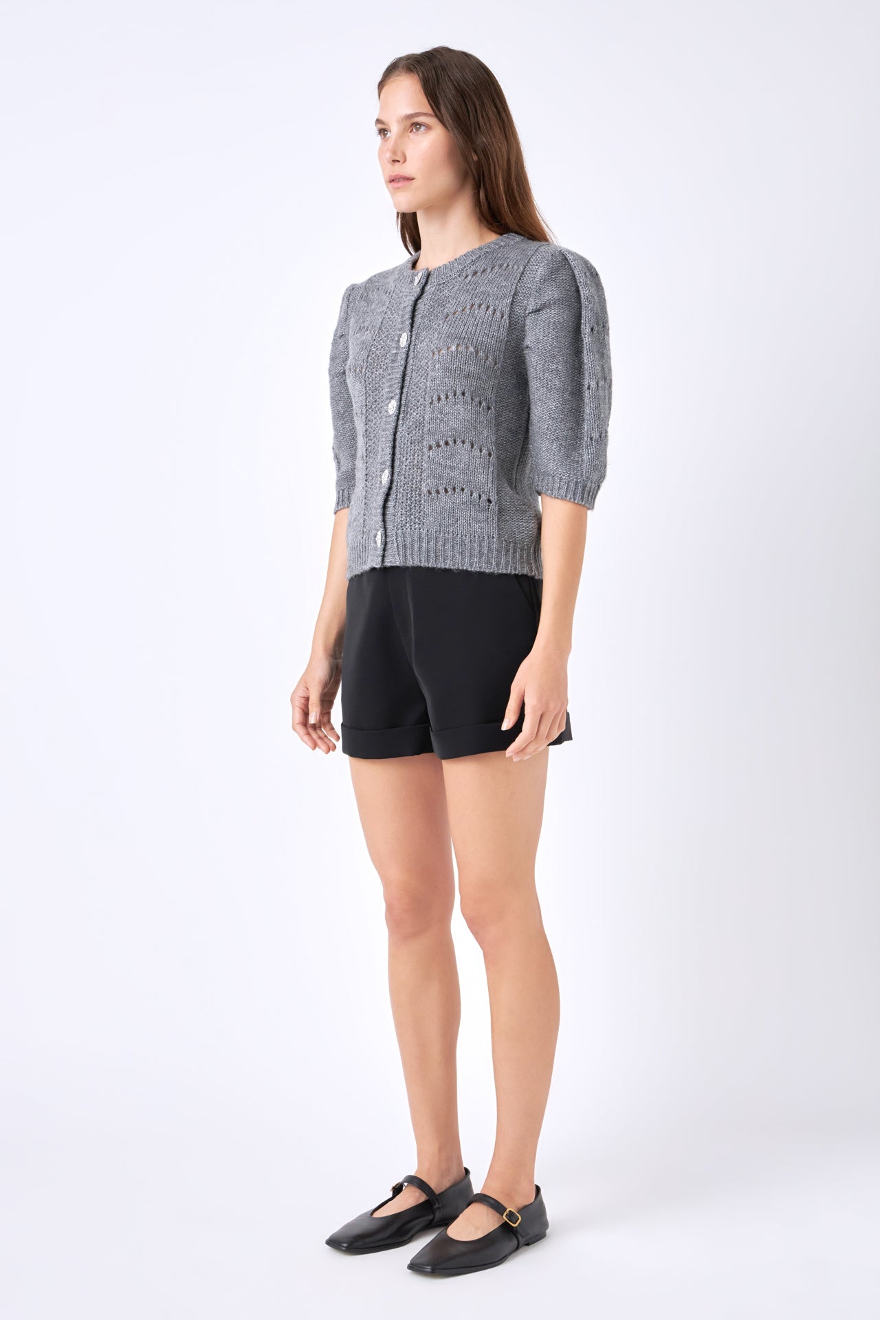 ENGLISH FACTORY - Short Puff Sleeve Knit Cardigan - SWEATERS & KNITS available at Objectrare