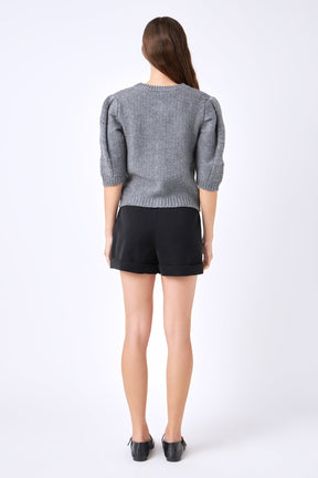 ENGLISH FACTORY - Short Puff Sleeve Knit Cardigan - SWEATERS & KNITS available at Objectrare
