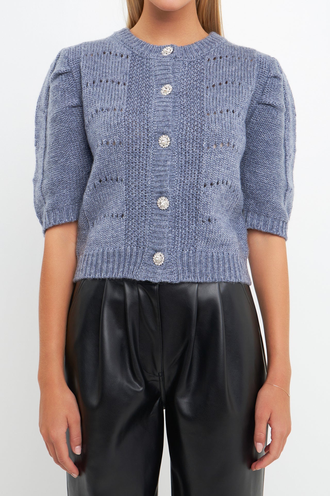 ENGLISH FACTORY - English Factory - Short Puff Sleeve Knit Cardigan - SWEATERS & KNITS available at Objectrare