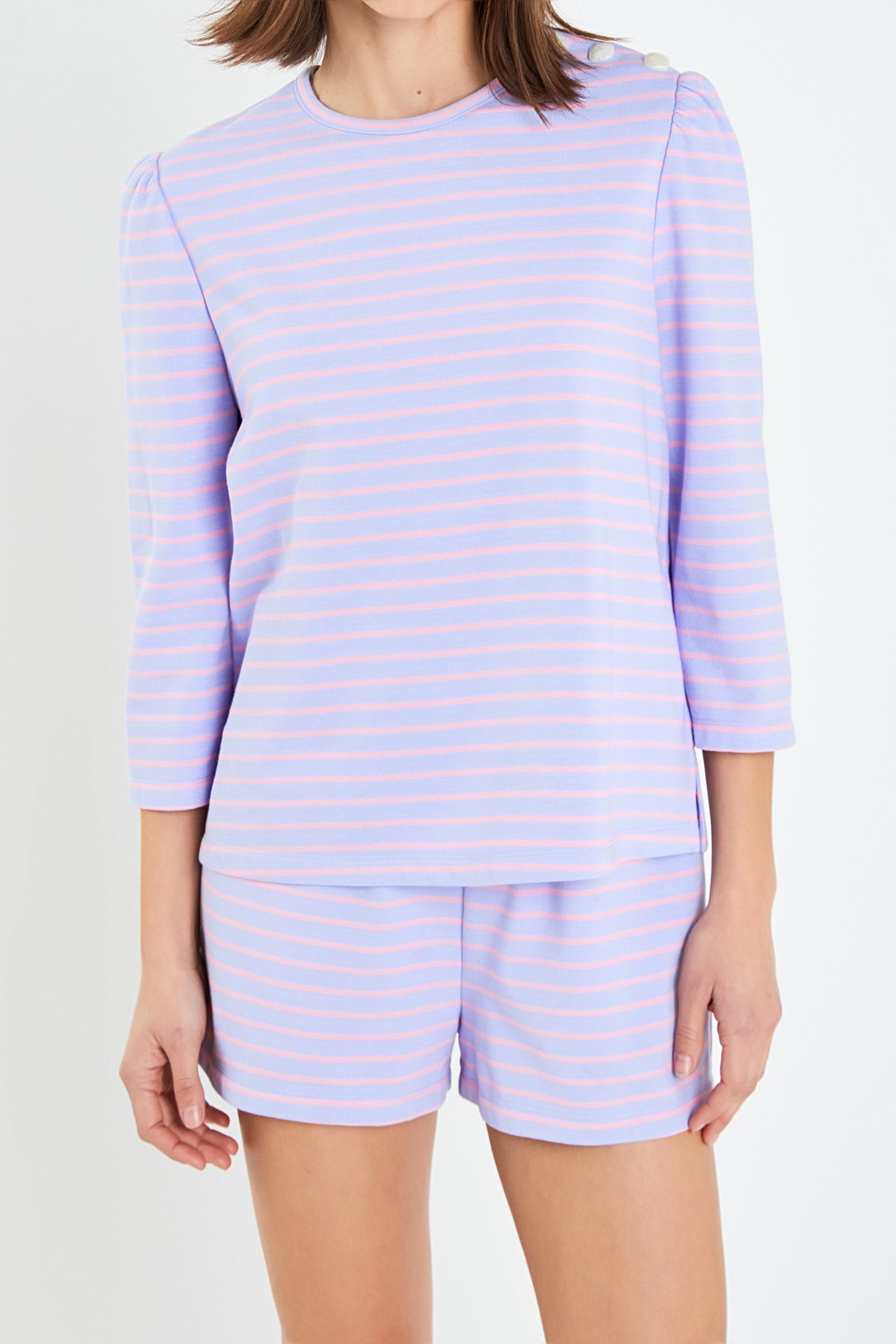 ENGLISH FACTORY - Striped Puff Sleeve Breton Tee - TOPS available at Objectrare