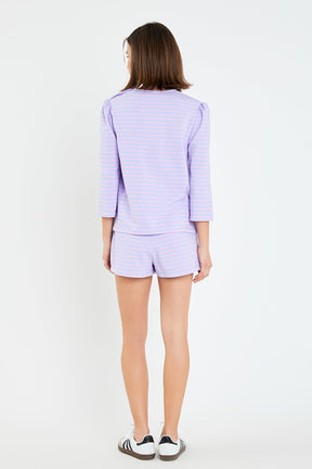 ENGLISH FACTORY - Striped Puff Sleeve Breton Tee - TOPS available at Objectrare