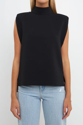 ENGLISH FACTORY - English Factory - Mock Neck Shoulder Pad Top - TOPS available at Objectrare