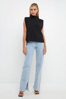 ENGLISH FACTORY - English Factory - Mock Neck Shoulder Pad Top - TOPS available at Objectrare