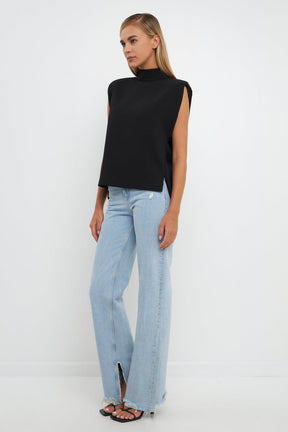 ENGLISH FACTORY - English Factory - Mock Neck Shoulder Pad Top - TOPS available at Objectrare