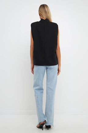 ENGLISH FACTORY - English Factory - Mock Neck Shoulder Pad Top - TOPS available at Objectrare