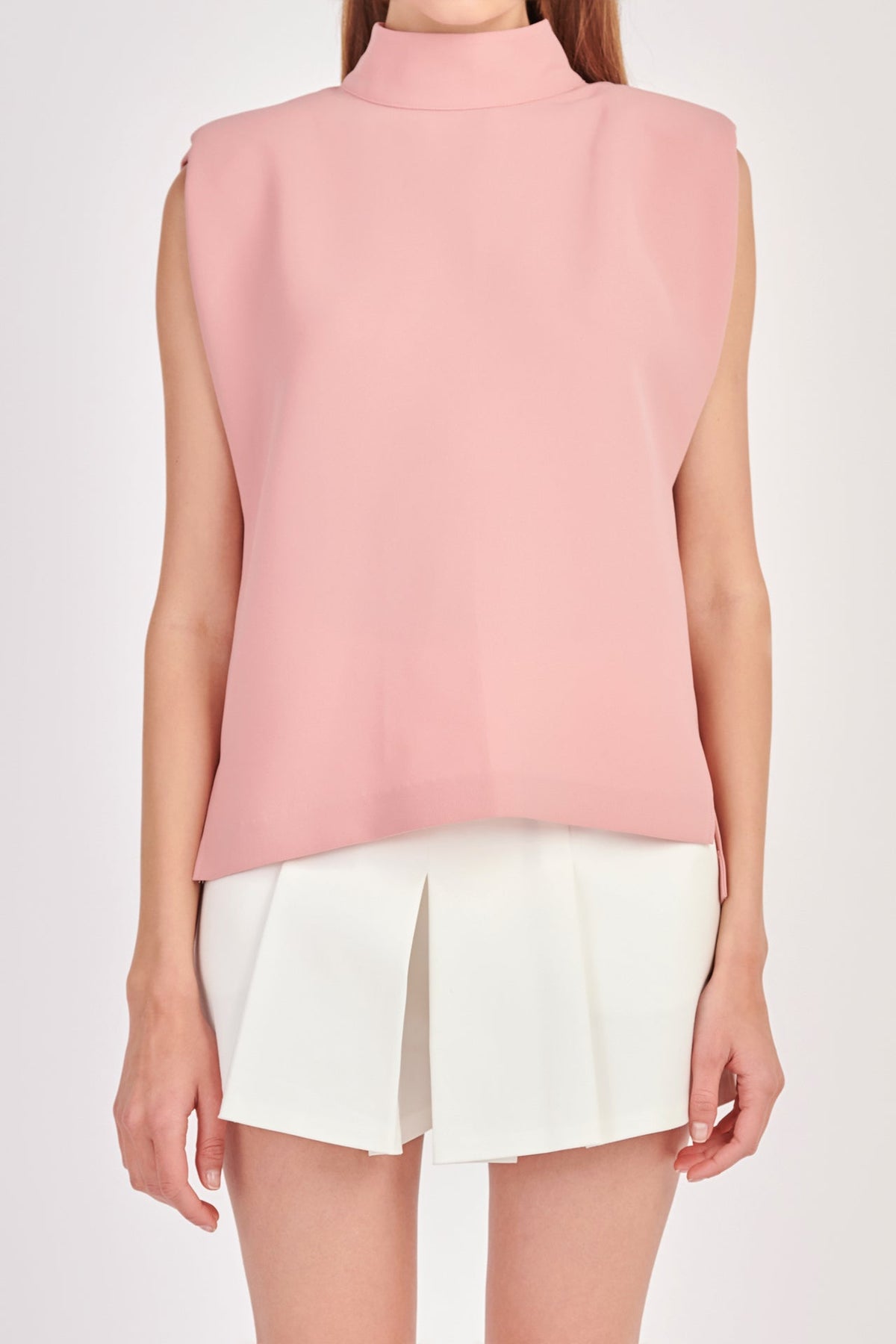 ENGLISH FACTORY - Mock Neck Shoulder Pad Top - TOPS available at Objectrare