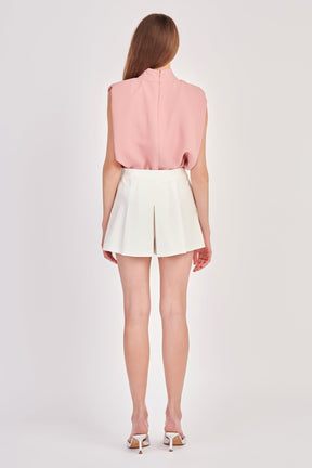 ENGLISH FACTORY - Mock Neck Shoulder Pad Top - TOPS available at Objectrare