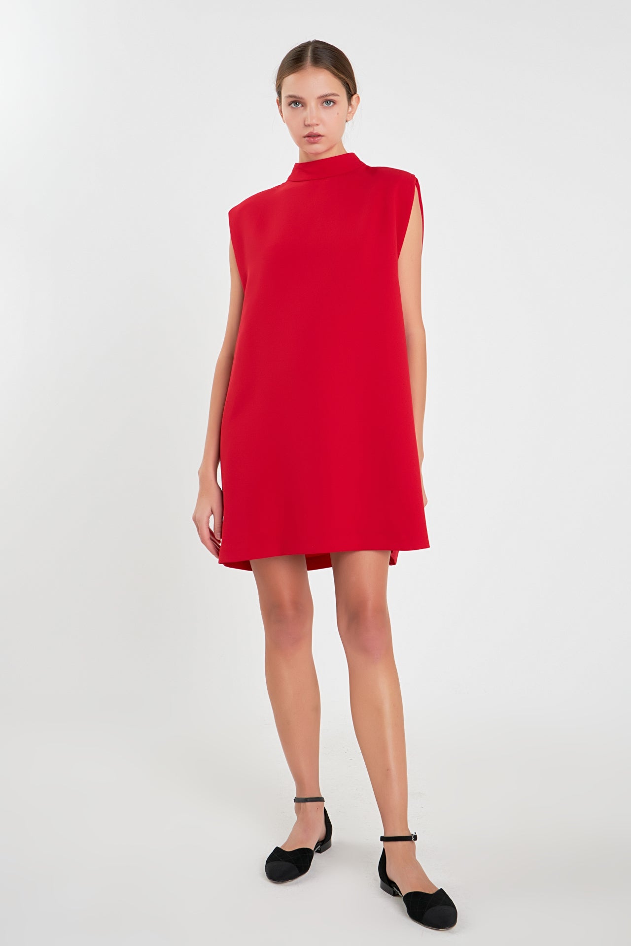 Mock Neck Sleeveless Shift Dress