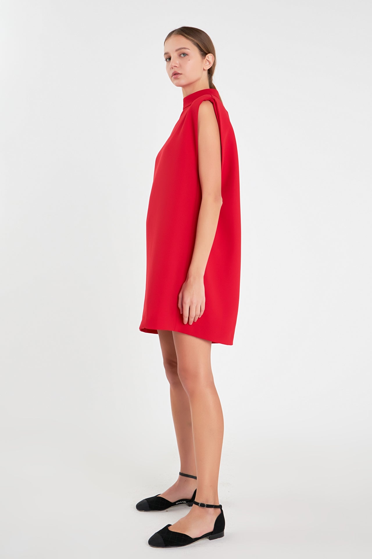 Mock Neck Sleeveless Shift Dress
