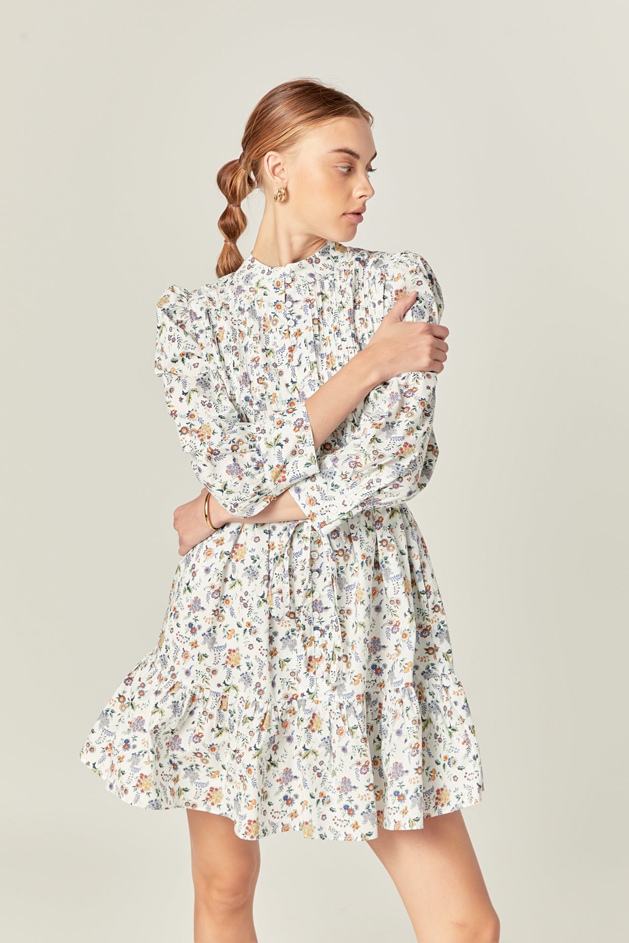 ENGLISH FACTORY - Floral Print Pintuck Smock Mini Dress - DRESSES available at Objectrare