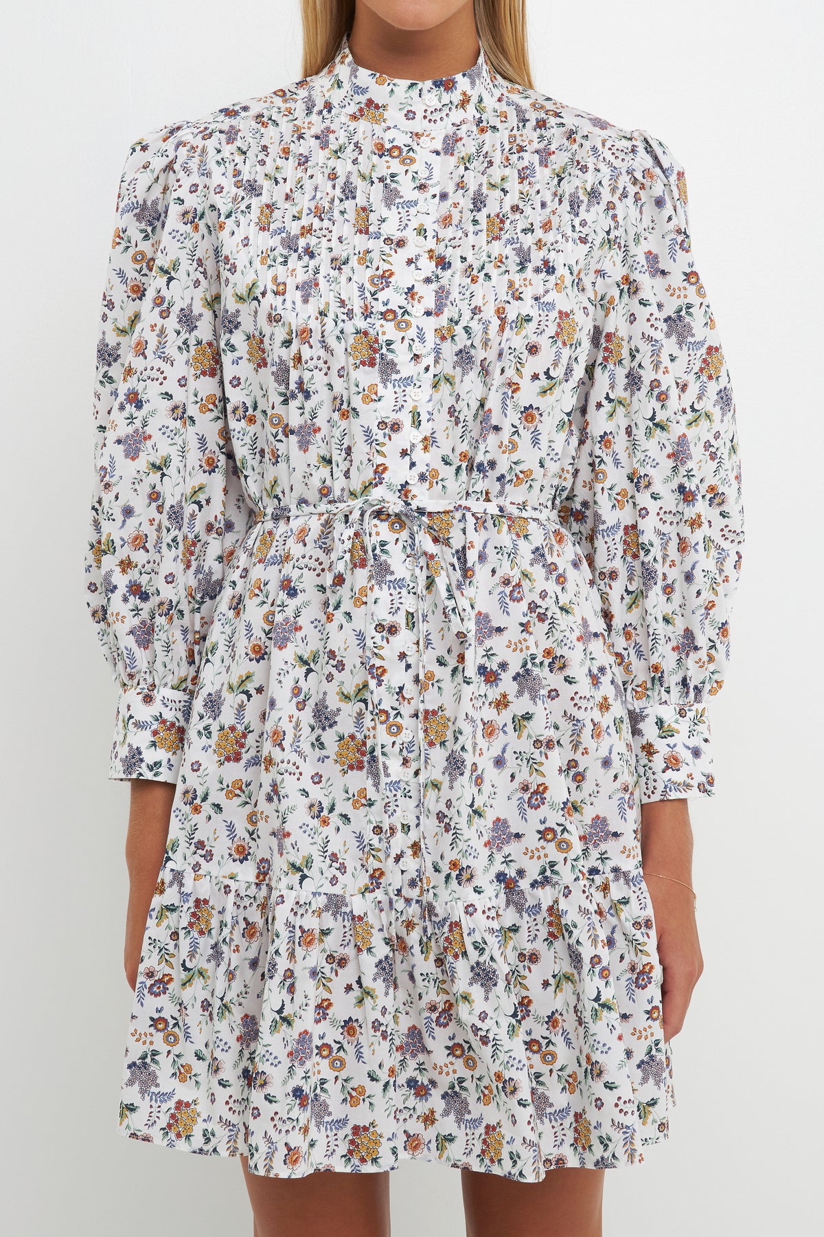ENGLISH FACTORY - Floral Print Pintuck Smock Mini Dress - DRESSES available at Objectrare