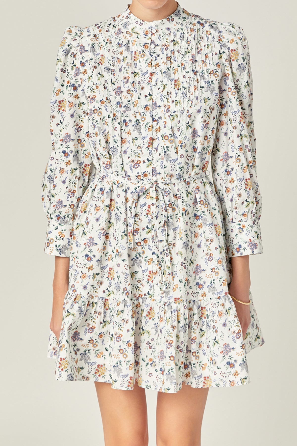 ENGLISH FACTORY - Floral Print Pintuck Smock Mini Dress - DRESSES available at Objectrare